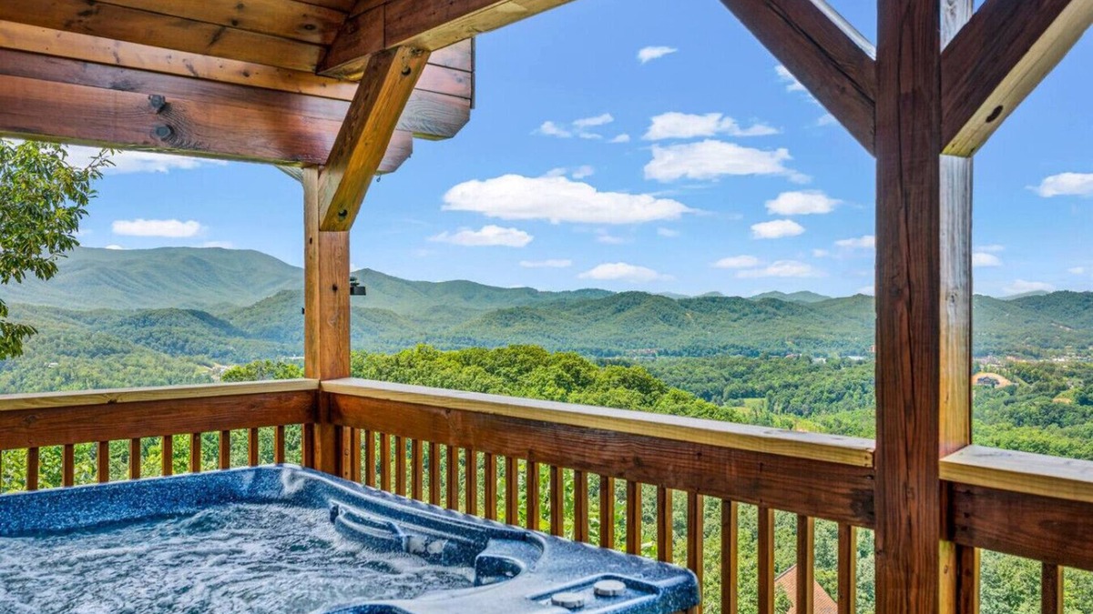 Gatlinburg - Pigeon Forge Cabin | Almost Heaven: Mountain Views! Hot Tub + Fireplace + Game Room!