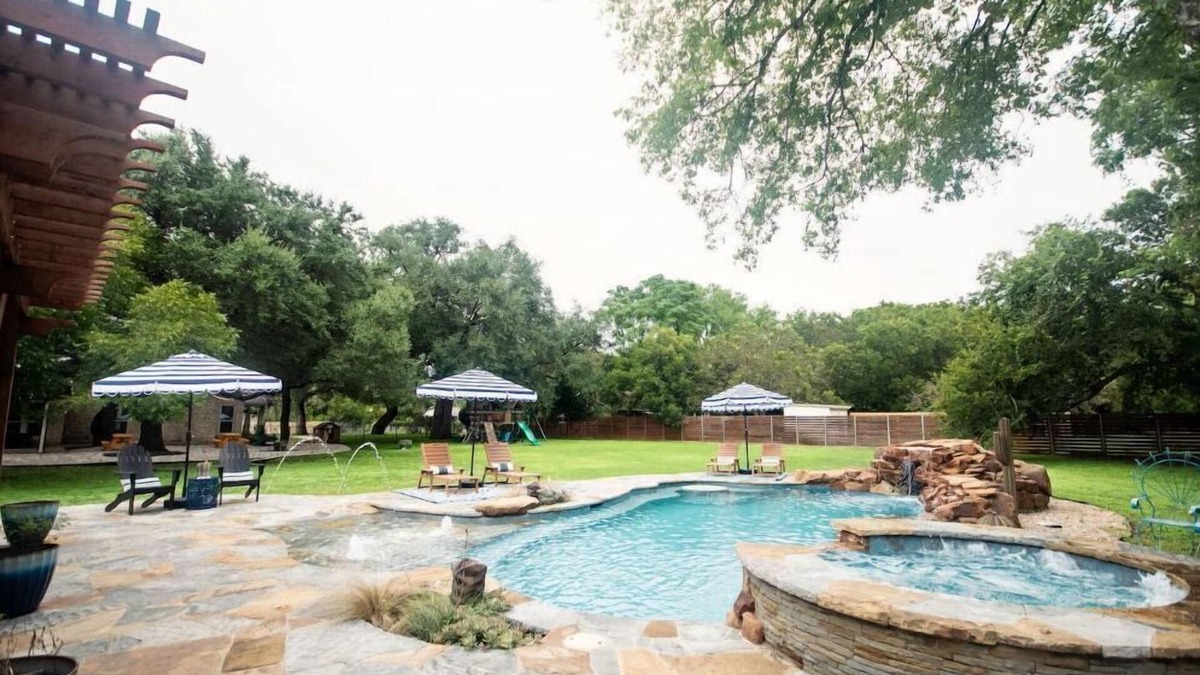 Onion Creek Meadows House | Austin Getaway! Private Pool, Playscape, Firepit, & more!