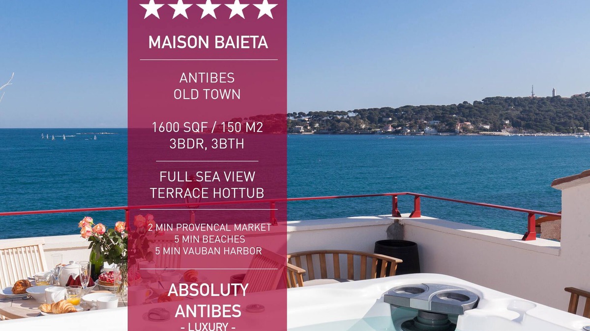 Antibes Old Town Apartment | 🏡 🏖️ Beautiful Apartment 1600 sqf with Sea View Terrace, Sauna and Hot Tub 🌞