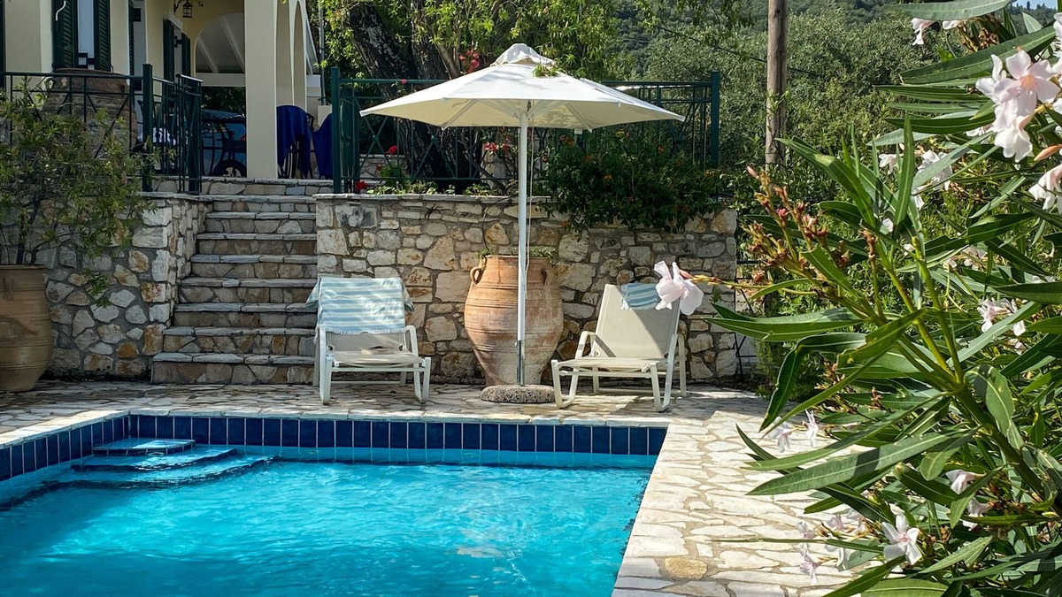 Kentroma Villa | Beautiful Villa, short walk to Agni Beach, heated pool with stunning views