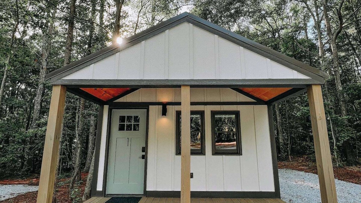 Hartwell Apartment | Cabin #1: Studio style layout with kitchenette and a large gravel parking pad beside the cabin for easy boat or trailer storage.