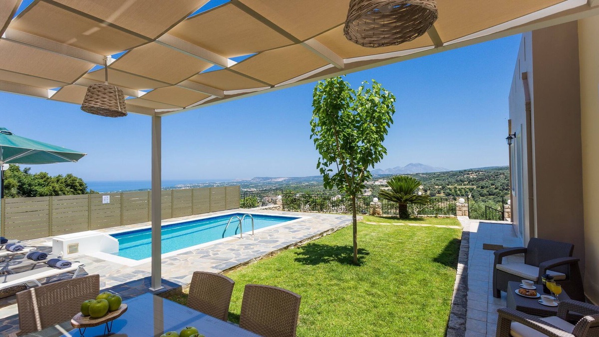 Agia Triada Villa | Captivating Villa w/pool, Ping Pong Table, Childrens Play Area and Sea Views