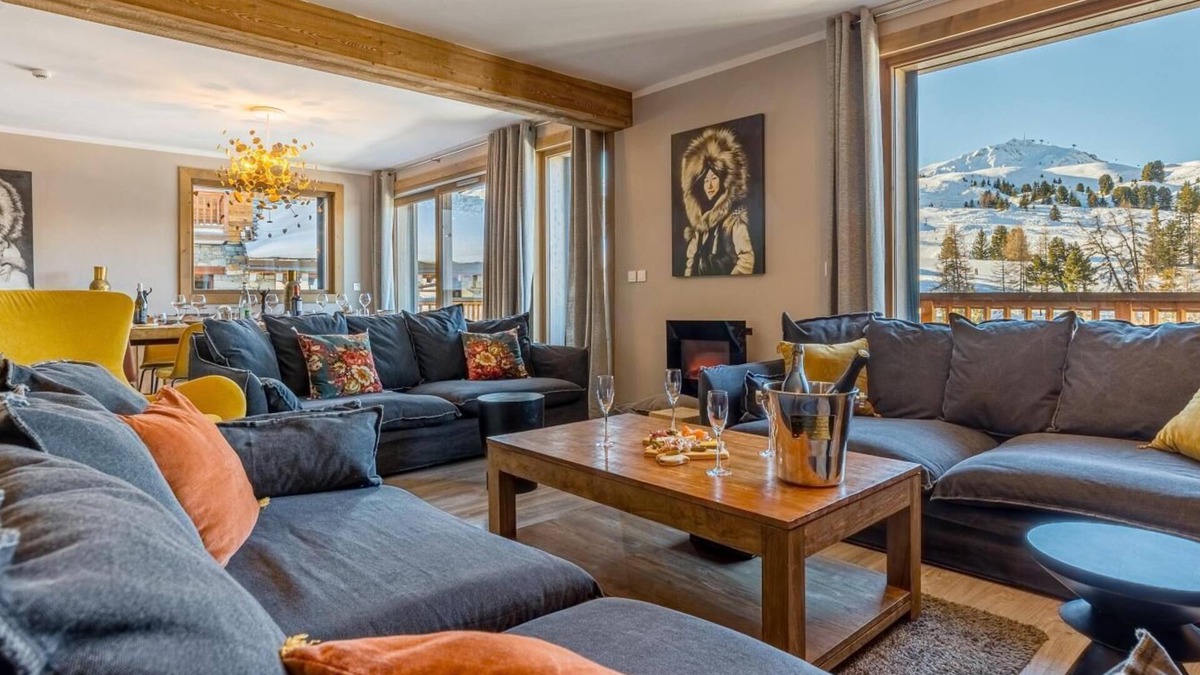 Belle Plagne Ski Chalet | Chalet, 50m from ski slopes, view mountain/street, sauna, terrace, balcony, fireplace or stove, tv