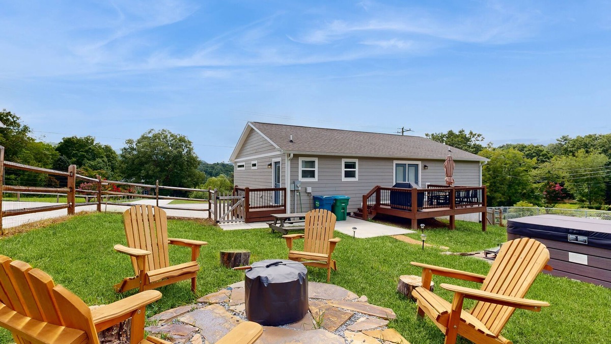 Fairview House | Charming home with hot tub, central AC, W/D, patio, and Views