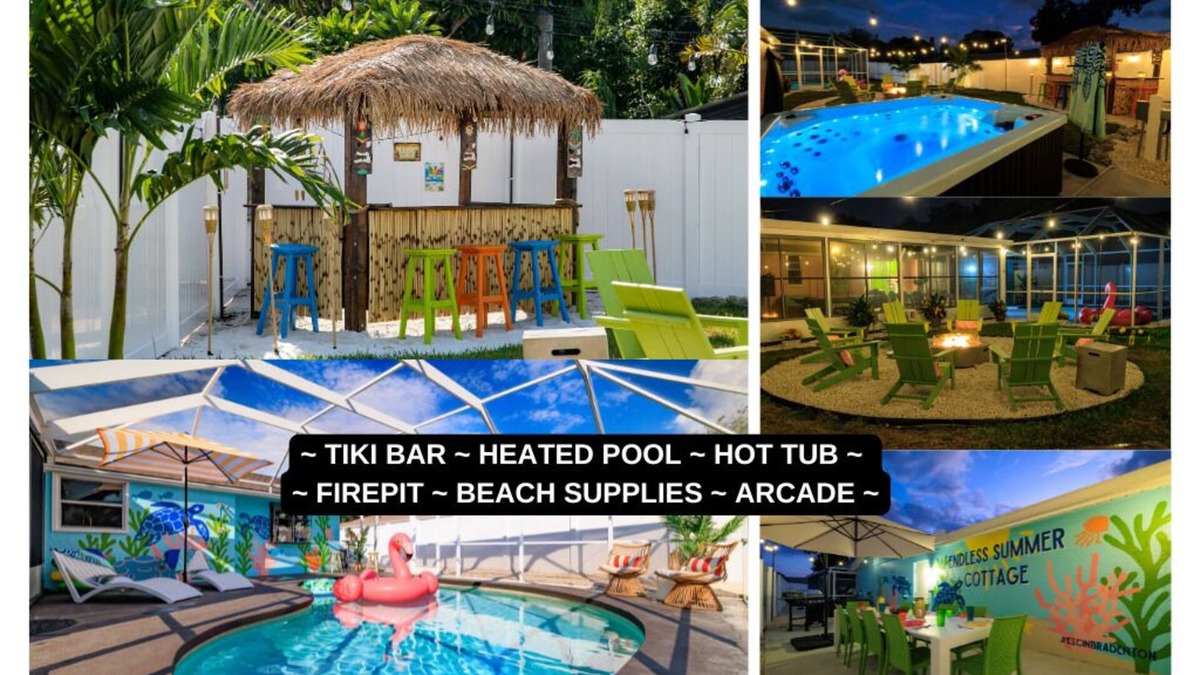 Bradenton House | Costal Escape: Heated Pool~Tiki Bar~Hot Tub~Fire Pit~Acarde~Pool Table