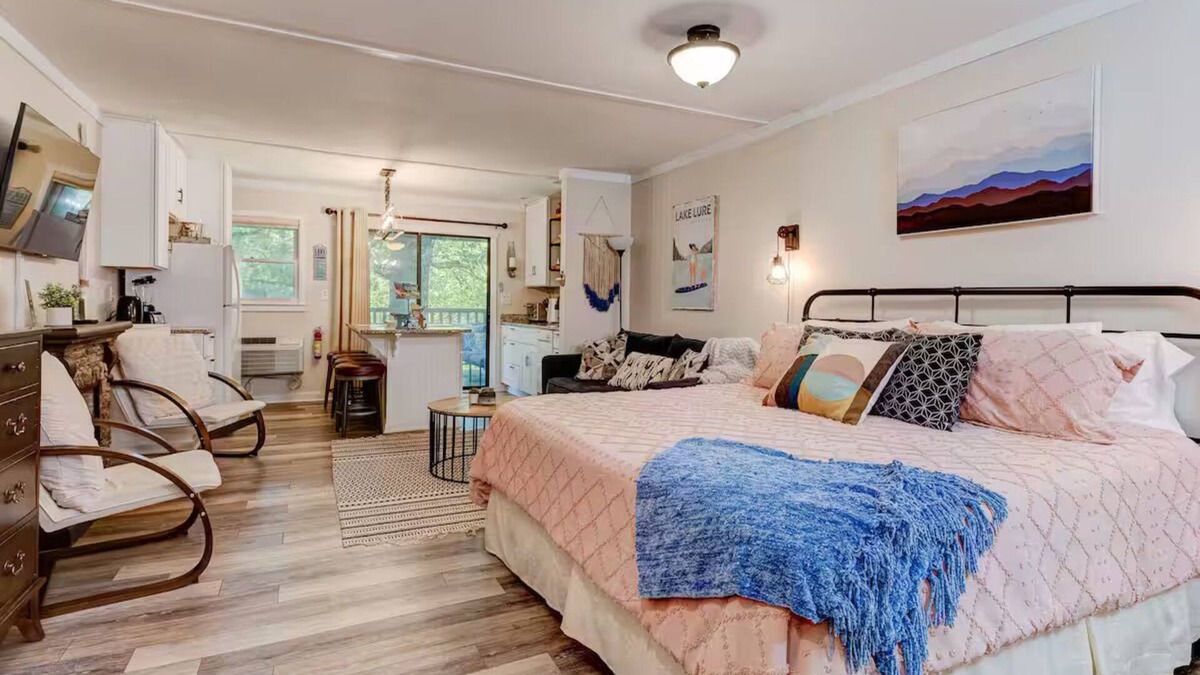 Lake Lure Condo | Cozy-Chic Lake Lure Studio Rumbling Bald Resort Access!