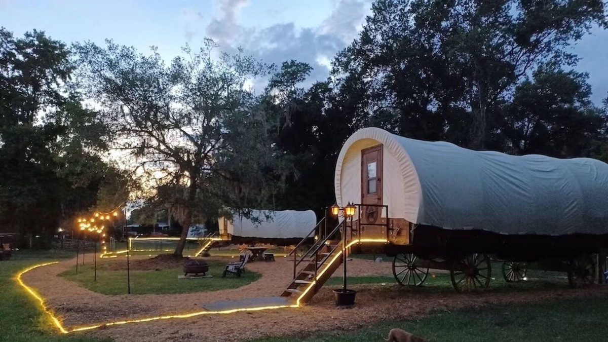 Putnam Hall Cabin | Cozy Covered Family Wagon on Rooterville’s Working Farm and Animal Sanctuary