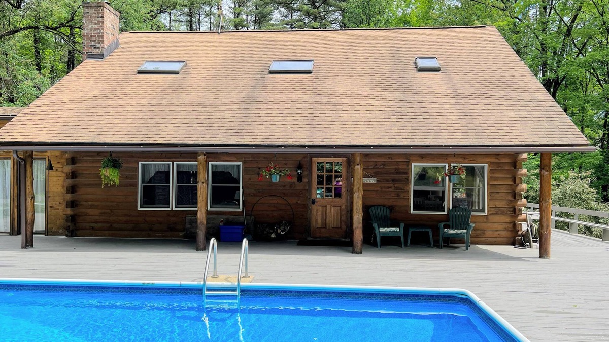 Ashley Falls House | Cozy Log Cabin Retreat with Pool on 4 Acres