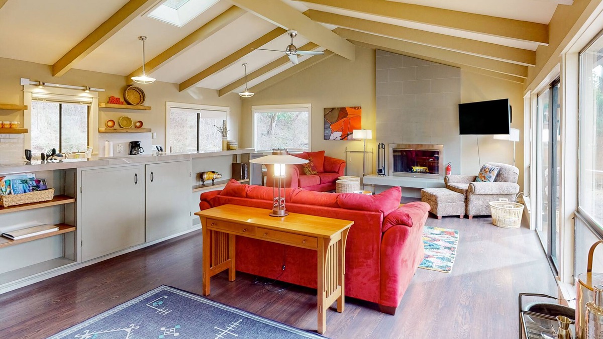 Orcas House | Dog-friendly forest cottage with a scenic deck, grill, fireplace, & central AC