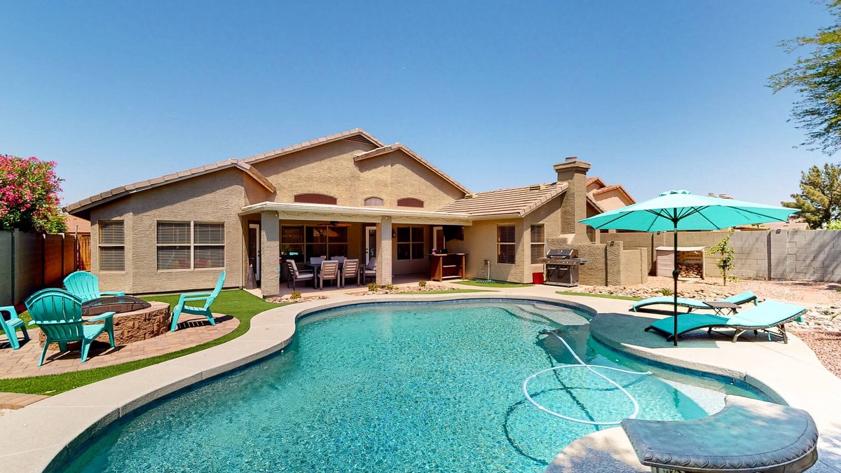 Lindsay Ranch House | Dog-friendly home with pool, grill, office, enclosed backyard, & fireplace