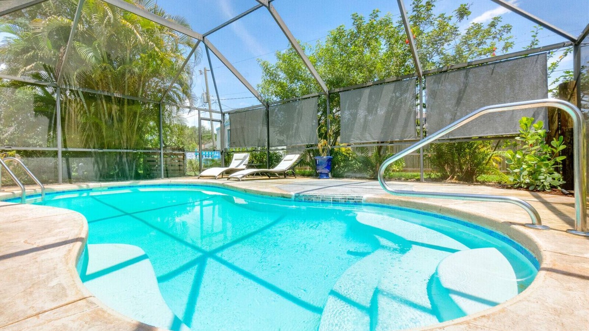 Palm Bay House | Elegant Space Coast Private Pool Home w/Garden, Fire Pit, and Billiard Room