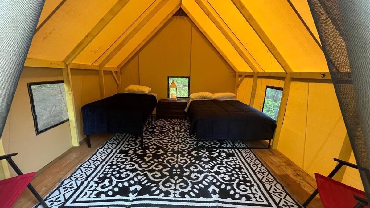 St. Johnsbury RV Rental | Enchanting Off=Grid Glamping Tent @ Dagger's Ravine