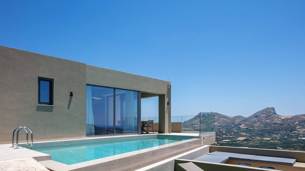 Agios Vasileios Villa | Epsilon Villa, Private Heated Swimming Pool Garden, Panoramic Sunset