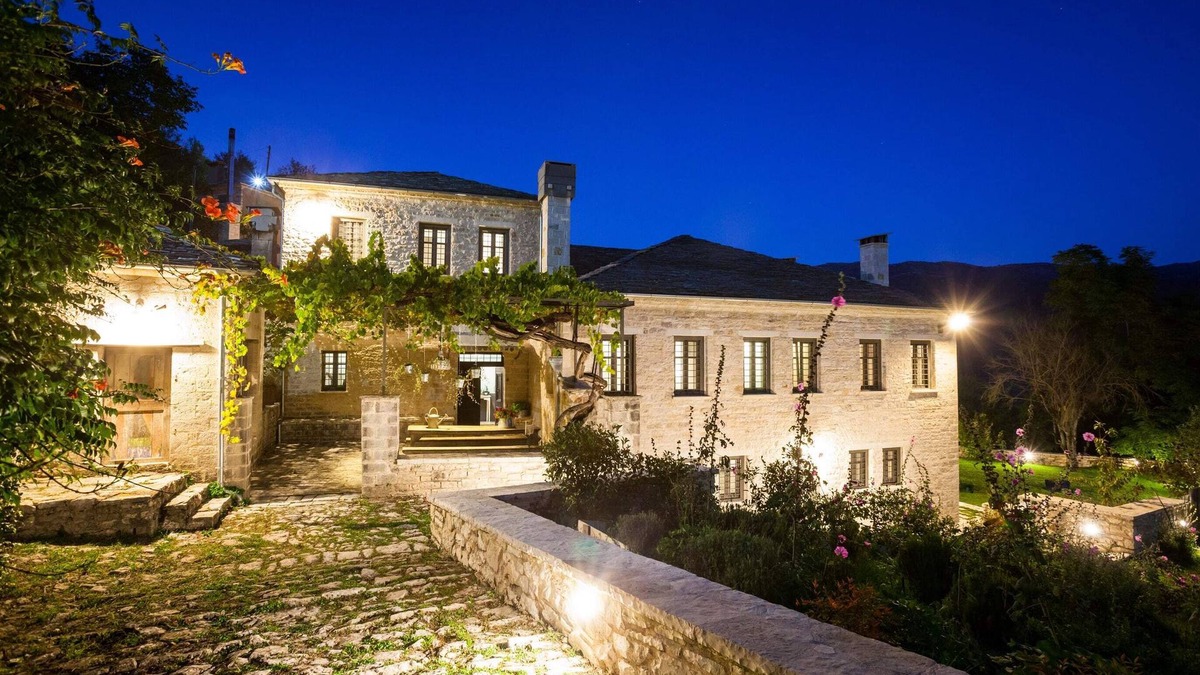 Zagori Villa | Exquisite Vintage Mansion with Stone-Paved Gardens & Small Spa Center