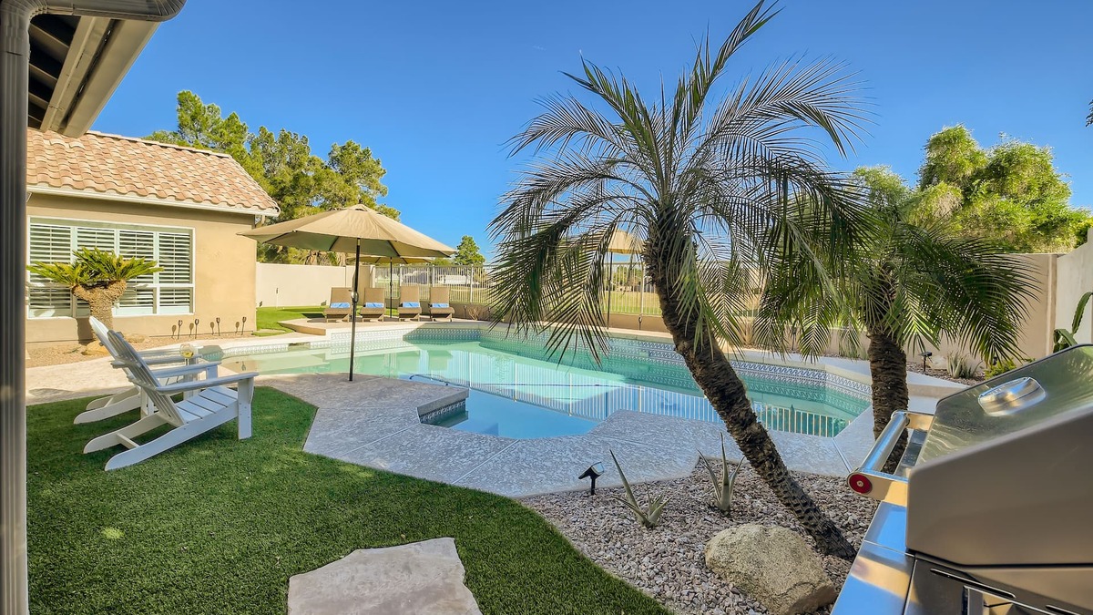 Superstition Springs House | Fairway home, Sleeps 8, heated pool, putting green & music room
