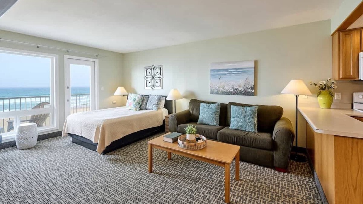 Logsden Condo | Fireplace Suite With King Bed, Full Kitchen, Ocean Views - Heated Indoor Pool an