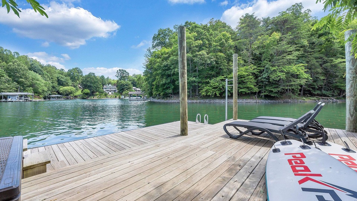 Moneta House | Foothills Retreat, New Lakefront Luxury w/Covered Decks + Hot Tub, Fire Pit Terrace, Dock & More!