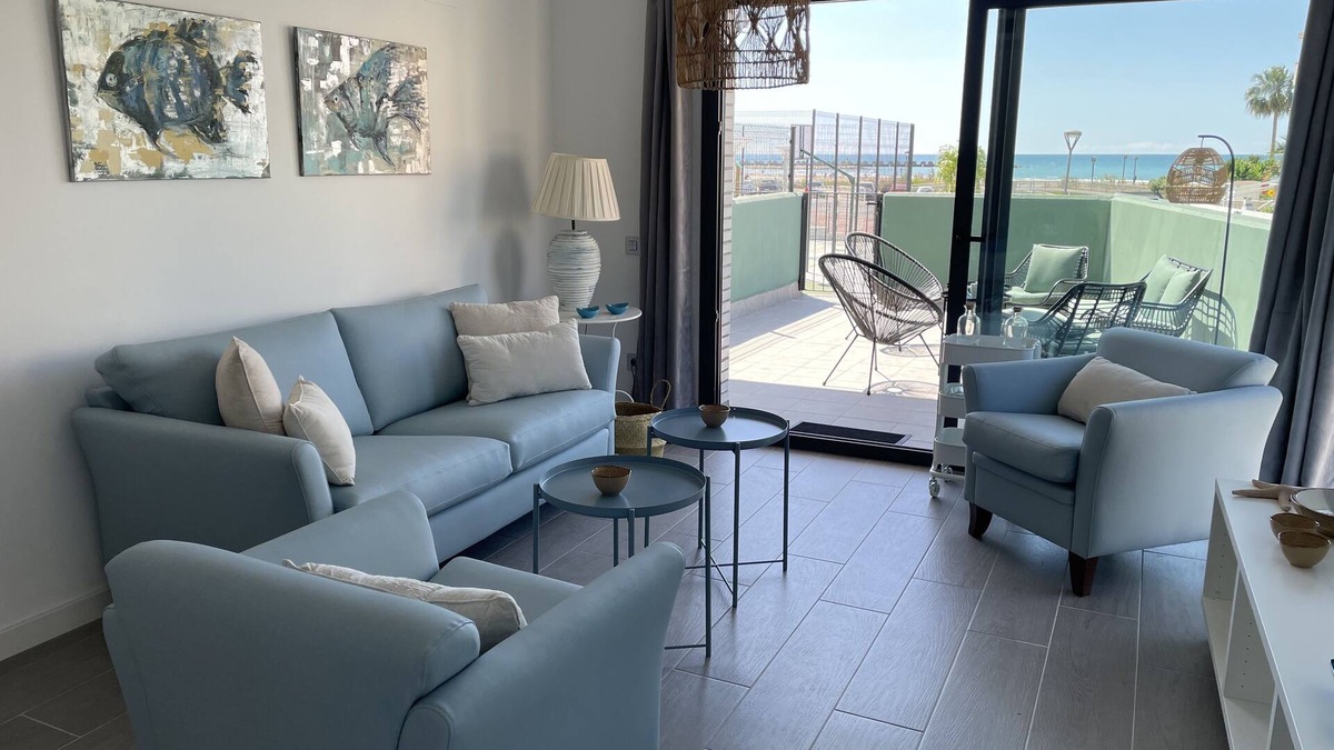 Vallpineda Apartment | Frontline apartment with pool & parking and incredible views on quiet beach