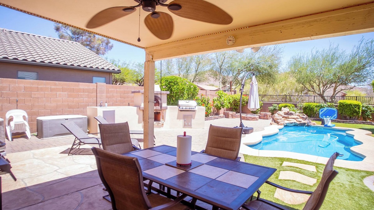 Fireside at Norterra House | Full family friendly house w/private heated pool and pizza oven!