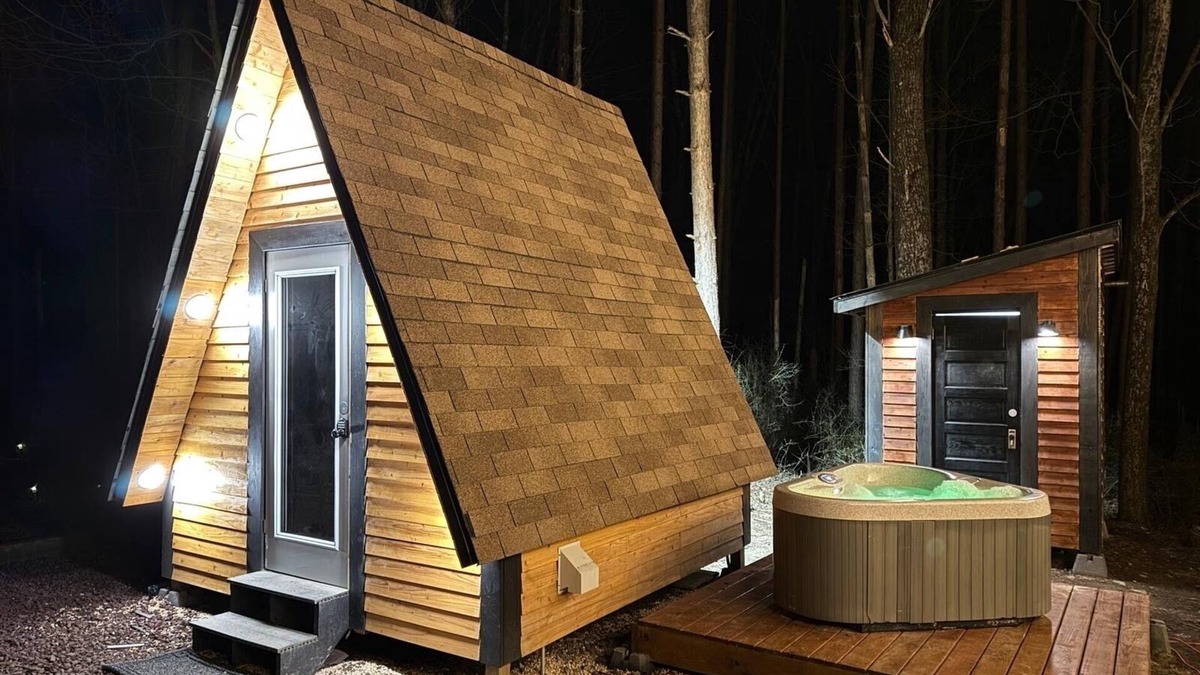 Newfoundland Cabin | Glamp in this Cozy Tiny A-Frame Cabin: Electricity, Heating, AC, Wi-Fi & Hot Tub