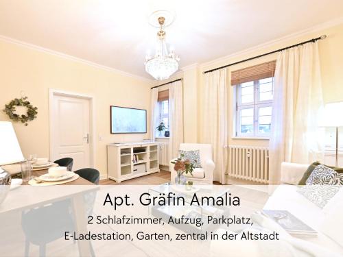Schlitz Apartment | GRÄFIN AMALIA - Apartment in der historischen Hinterburg Schlitz - 2 Schlafzimmer - mit Aufzug, Parkplatz, E-Ladestation & Garten - nahe Fulda und Bad Hersfeld