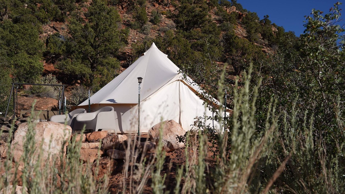 Colorado City RV Rental | Heated/cooled king size glamping tent at Zion View Camping!
