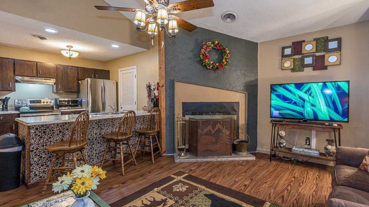 Helen Condo | Helen Riverfront 1BR 1BA Condo | Balcony Overlooking River | Downtown Helen