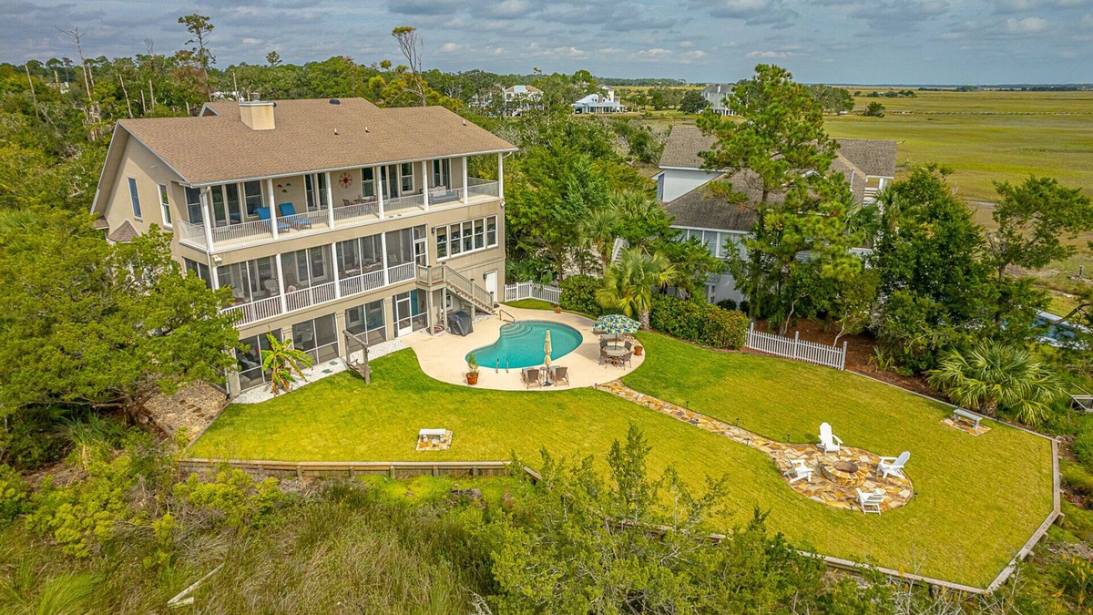 Saint Simons Island House | High Tide - BREATHTAKING Marsh and Ocean Views! Private Pool, Fire Pit