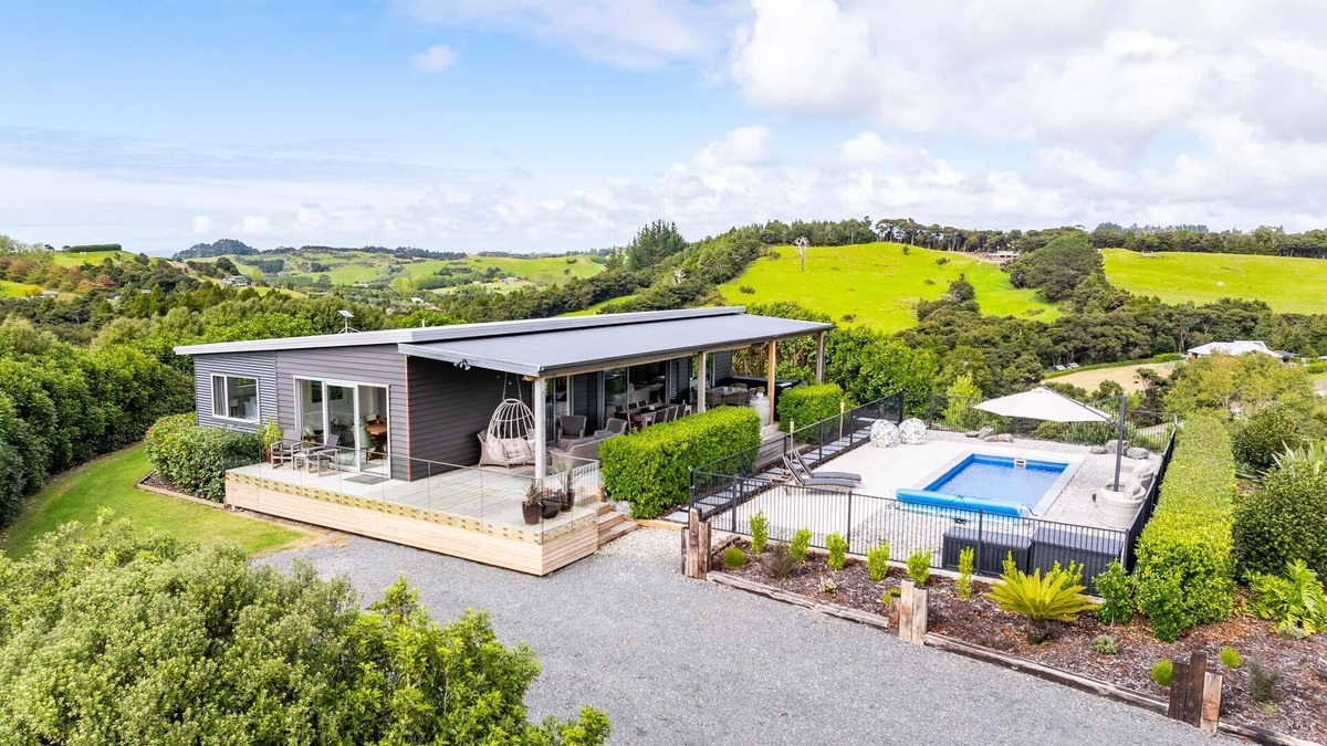 Waipu House | Hillside Haven - Stylish, sunny holiday home with pool and spa in beautiful rural setting