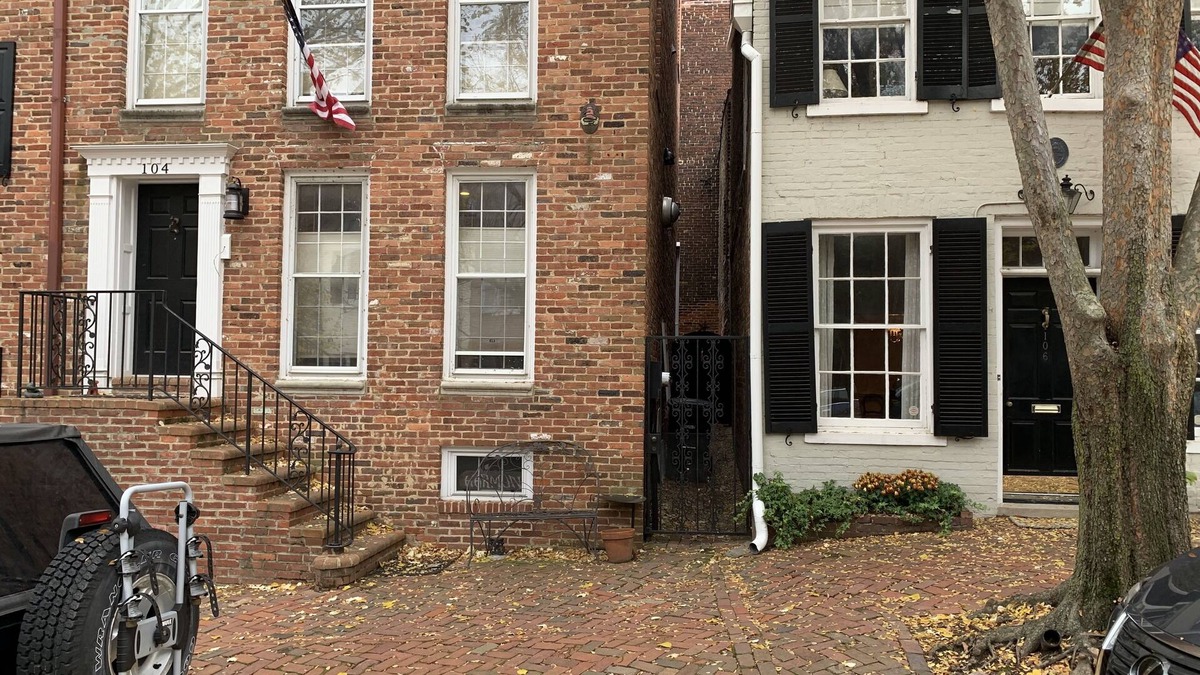 Old Town Alexandria House | Historic cobblestone street Captain's Row townhouse