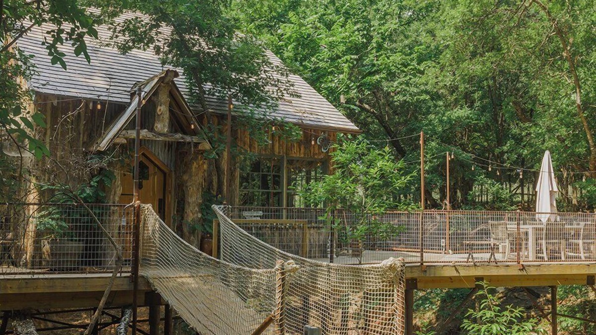 Dennis Cabin | Hobbit Treehouse with waterfall! 350 Acres on the BrazosRiver! "Magical"-FW Mag