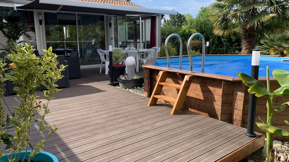 Saint Laurent de la Pree House | House with large veranda terrace and above-ground pool