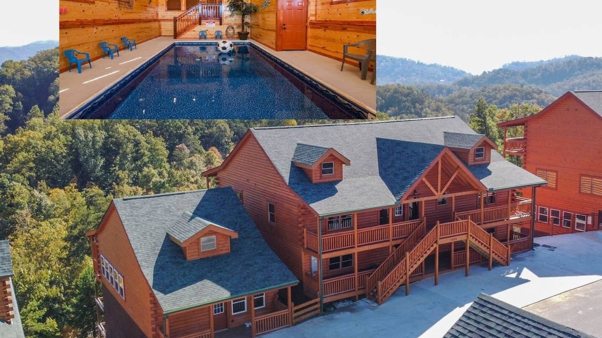 Pigeon Forge Cabin | Huge & new; Pool house, Game room, Theater, Views!