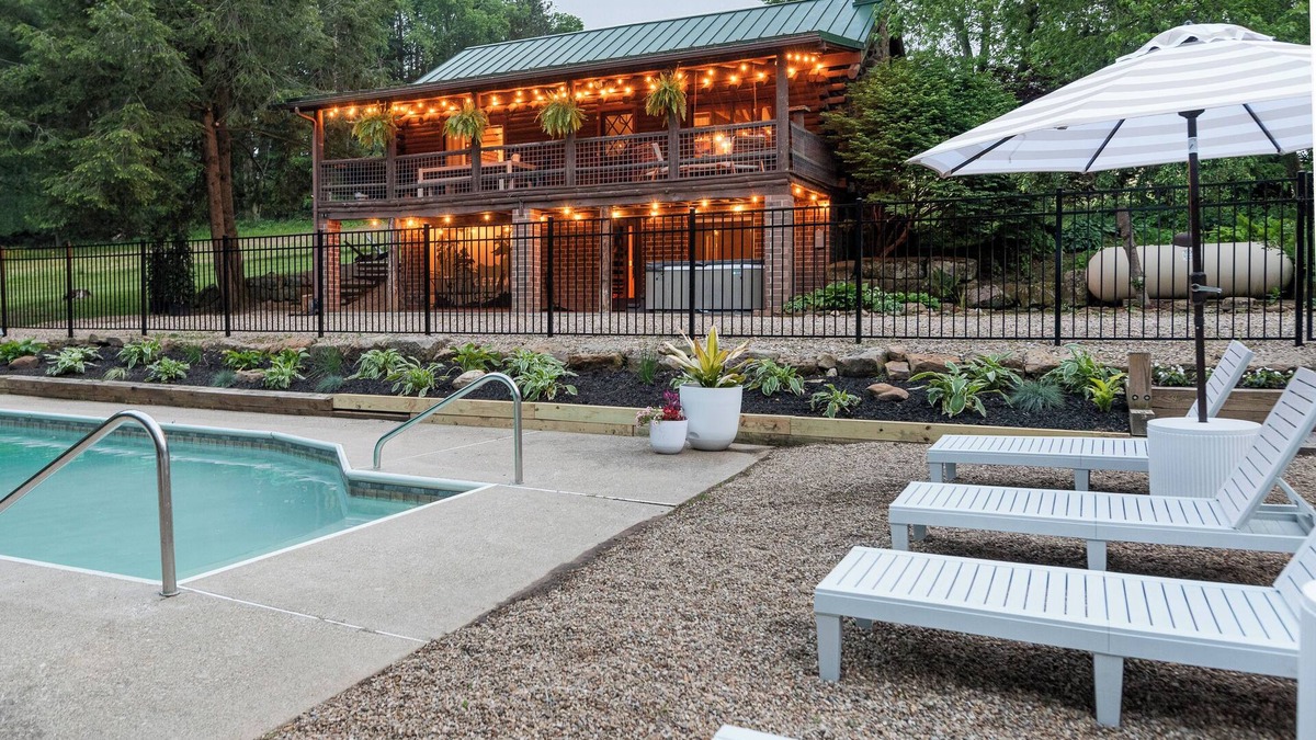 Mount Liberty Cabin | Inground Pool, Hot Tub, Fire Pit at Large Log Cabin near Mohican State Park
