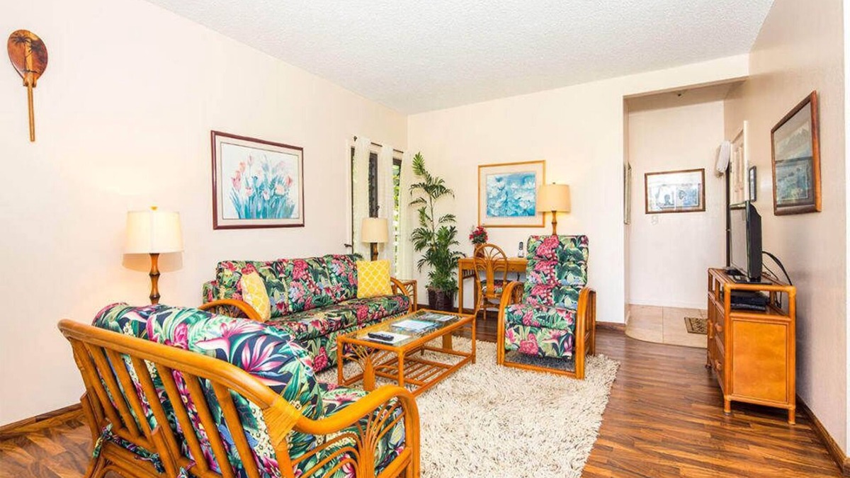 Lihue Condo | Island Touches w/Modern Kitchen, Wood Floors, Lanai, Flat Screen, WiFi–Kaha Lani 203