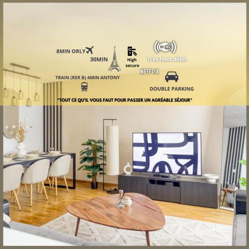 Fresnes Apartment | L'îlot Zen- Idéal pour famille-Groupe-Pro-Double Parking-highwifi-Aeroport Orly 8min-Paris30min