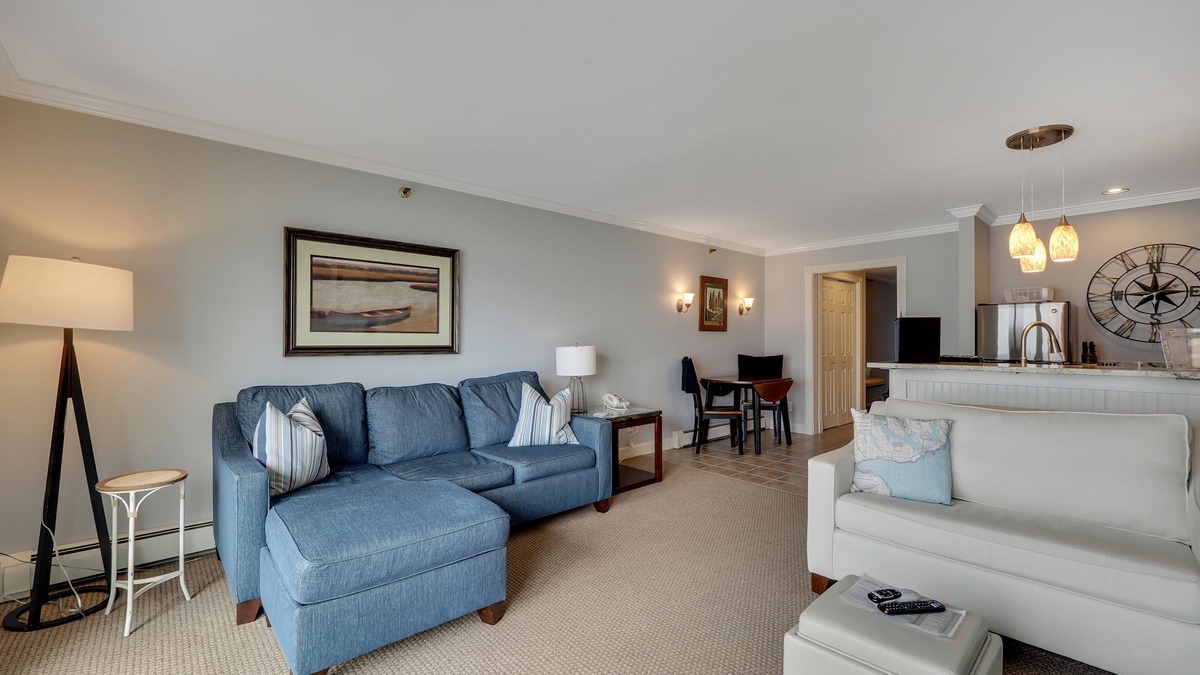 Boyne City Condo | Lake Charlevoix Views from Above | Private Balcony + Beach Access | Fireplace
