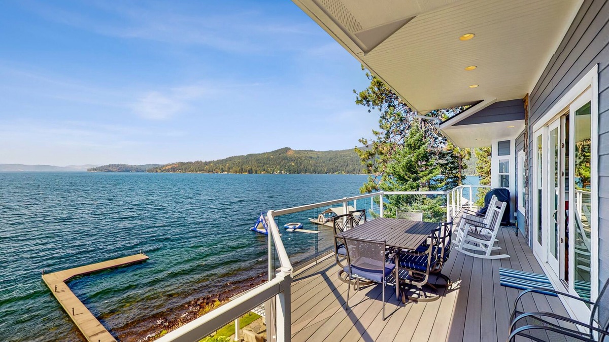 Coeur d'Alene House | Lakefront Home with a Private Dock, Fireplace, Dance Studio, & Mountain Views