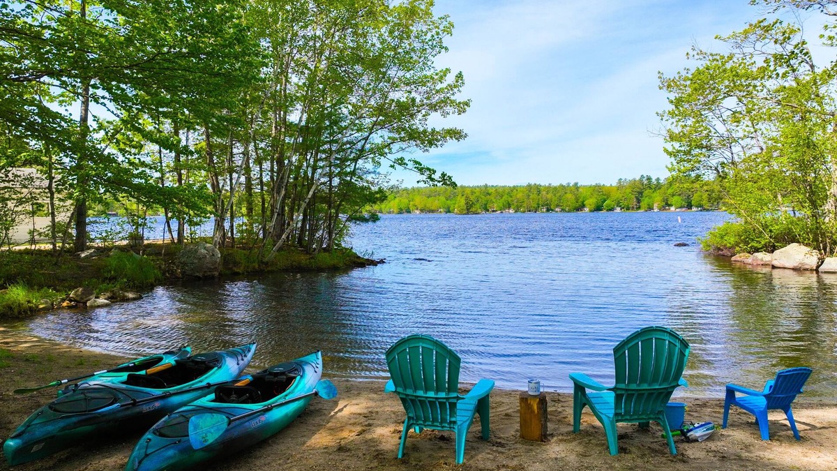 Gray House | Lakefront properties with private beach, hot tub, dock, kayaks, grill & firepit