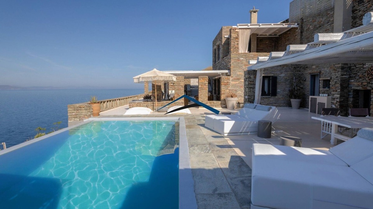 Kea Villa | Luxurious villa on the watefront with a swimming pool & steps leading to the sea