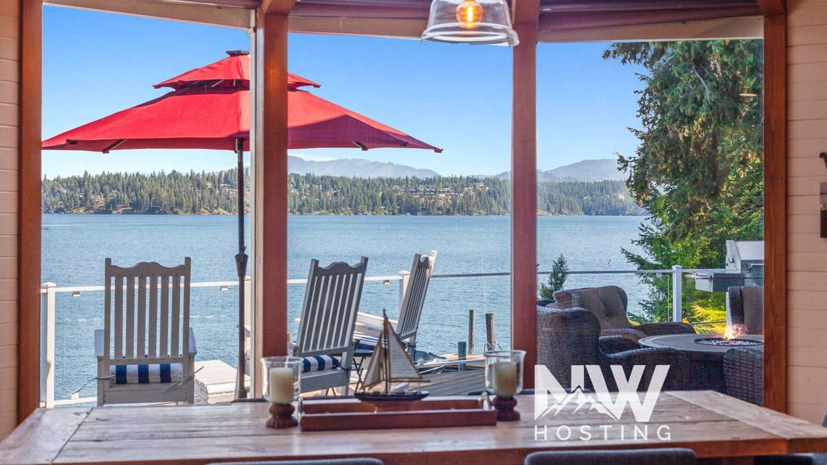Hayden Lake House | Luxury Lakefront Property—Private Dock, Boat Slip, Fire Table, Hot Tub, Paddle Boards & More!