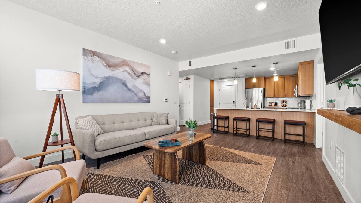 Rio Grande Apartment | Modern Downtown 2BR 2BA Near Delta Center with Fire Pit, BBQ, and City Views