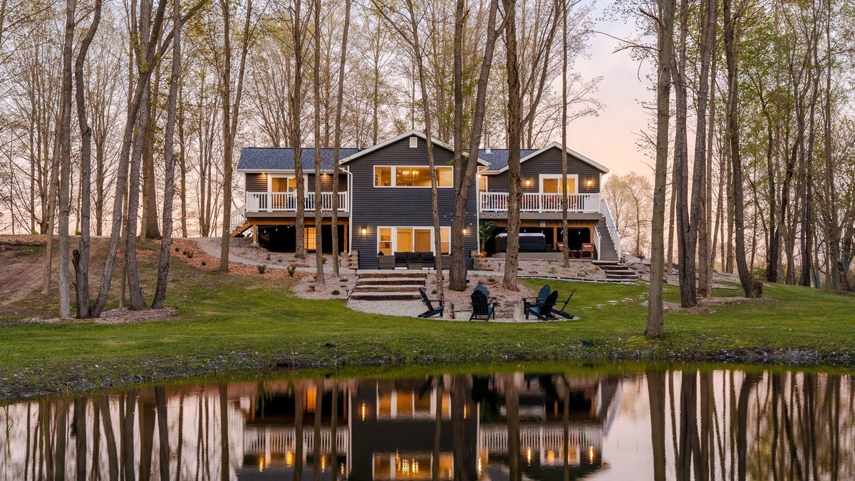 Casco Township House | Modern Retreat Hot Tub Pond Fire Pit
