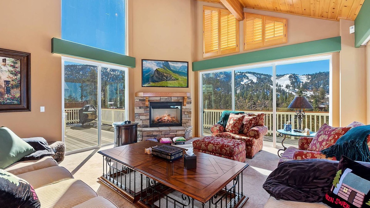 Upper Moonridge Cabin | Moonlight Mountain Retreat by Destination Big Bear: Custom Home! Amazing Lake and Ski Slope Views! HOT TUB! Foosball!