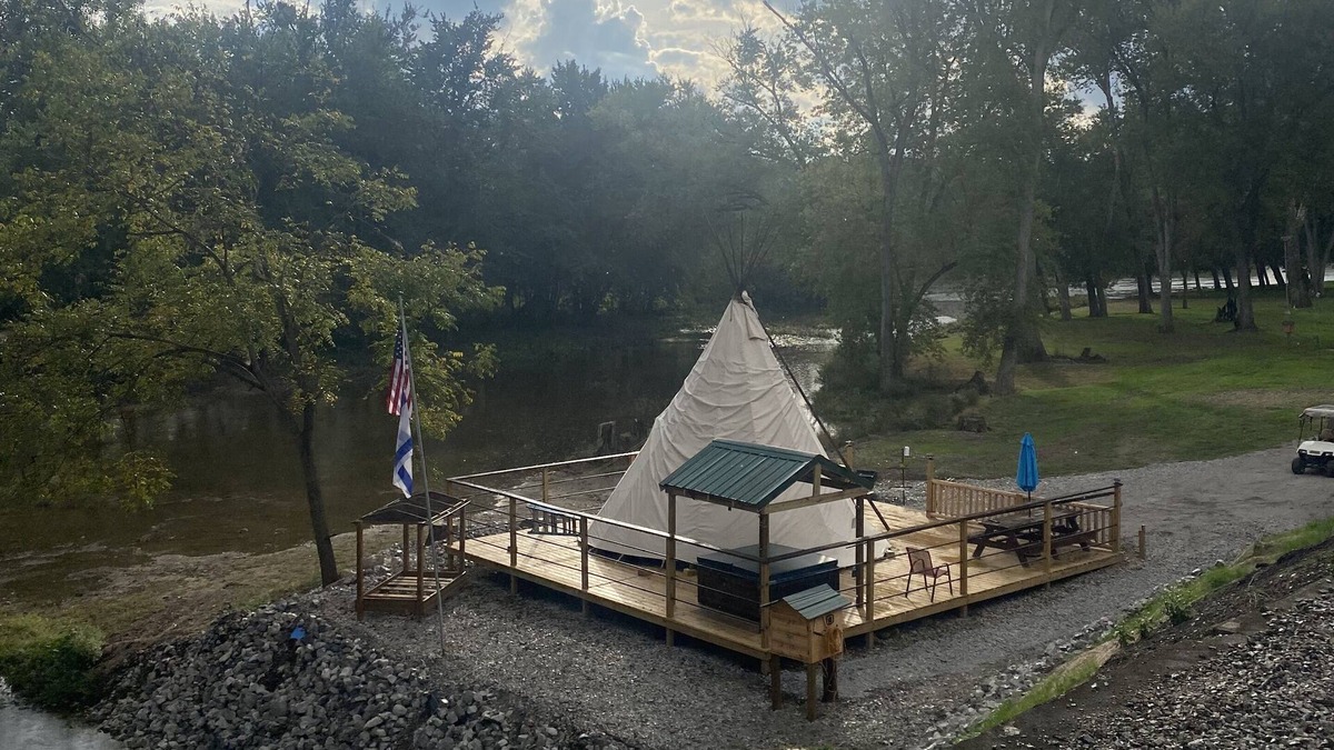 Logansport Cabin | Morels on the Wabash offers Clamping in a Authentic 20 ft Tee Pee - 30x30 deck .