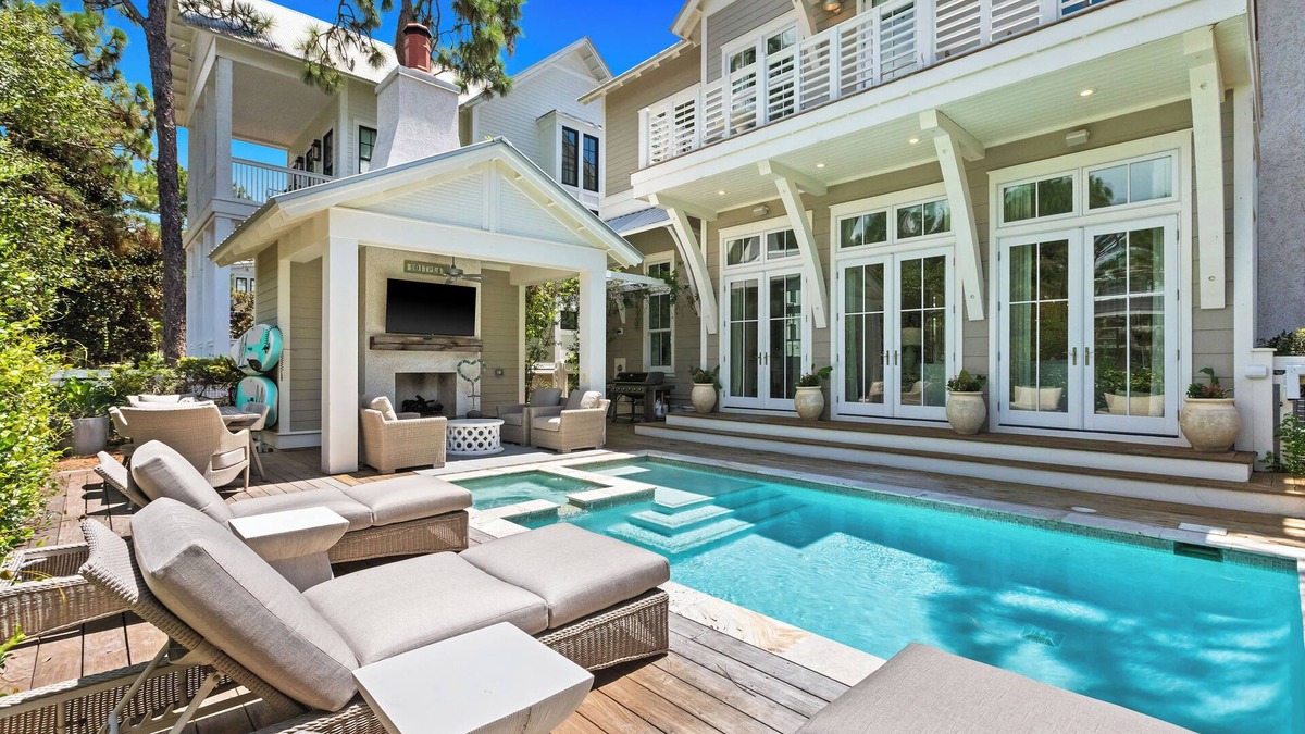 Wiregrass Meadows House | Must See in Watercolor! Private Pool, Outdoor Lounge, Golf Cart, Bikes, and More