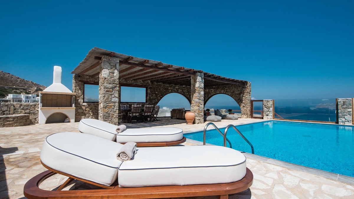 Kanalia Villa | Natural Stone Villa has amazing view in town and aegean private pool free park