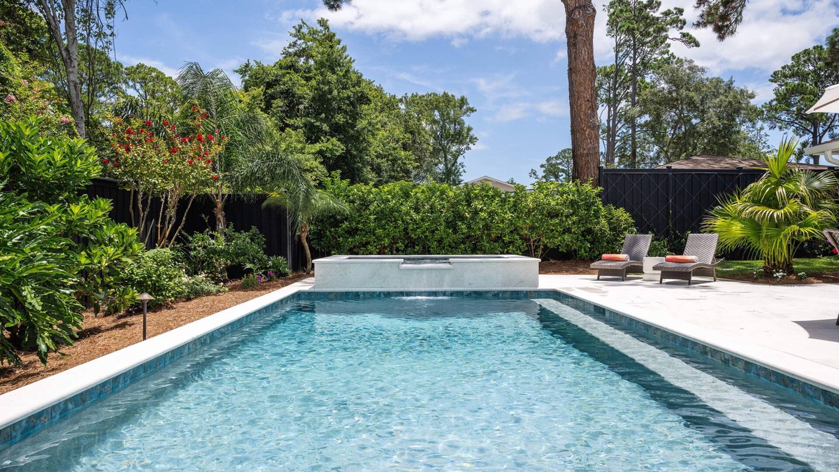Saint Simons Island House | New Listing! Stunning Tropical Mid-Island Retreat with Private Pool, Spa & Backyard Oasis