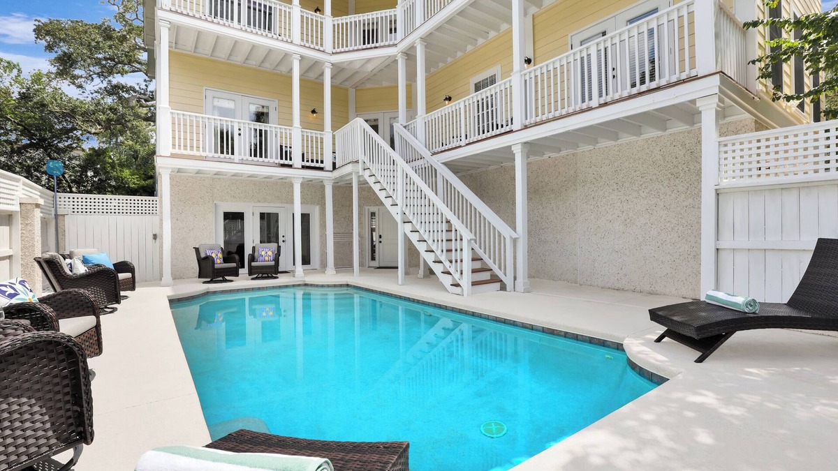 East Beach House | New Listing! Dog Friendly East Beach Home with Private Heated Pool | Steps Away from the Beach!