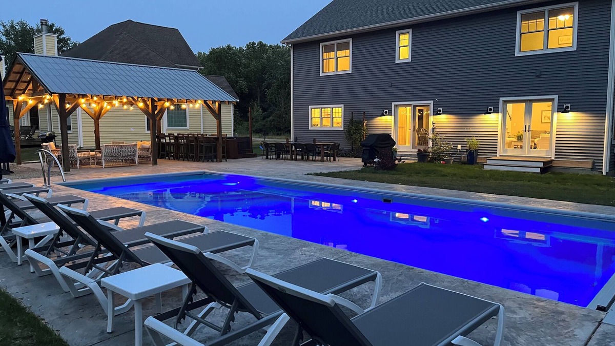 West Wing Estates House | New South Haven Getaway with large 16 by 40 salt water inground pool and hot tub